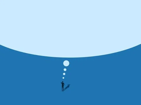 Think of solving a big problem, businessman thinks with a big bubble Stock Illustration