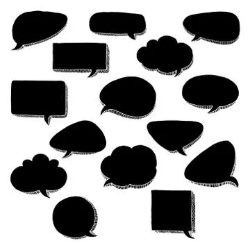 Think talk speech bubbles. Artistic collection of hand drawn doodle style Stock Illustration