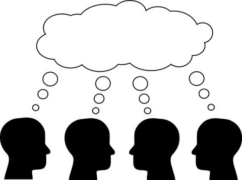 Think tank, several heads thinking. Vector. Stock Illustration