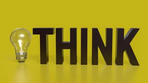 The Think text and Light Bulb for idea or creative concept 3d rendering. Illustrazione stock