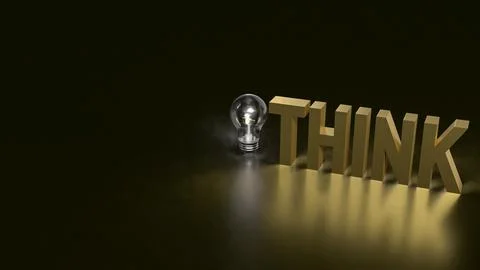 The Think text and Light Bulb for idea or creative concept 3d rendering. 스톡 일러스트