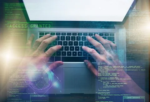 Think twice, code once. Digitally enhanced shot of an unidentifiable computer Stock Photos