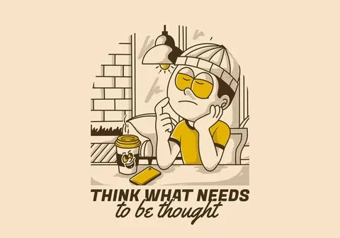 Think what needs to be thought. Vintage illustration of a boy is thinking a.. 스톡 일러스트