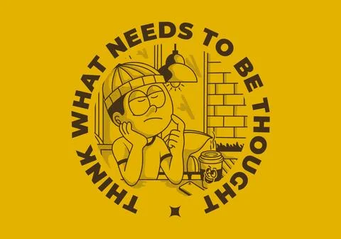 Think what needs to be thought. Vintage illustration of a boy is thinking a.. Illustrazione stock