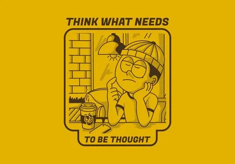 Think what needs to be thought. Vintage illustration of a boy is thinking a.. Illustrazione stock