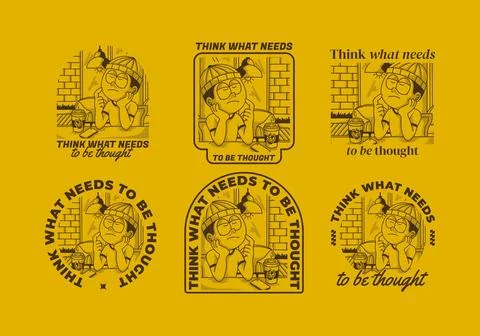 Think what needs to be thought. Vintage illustration of a boy is thinking a.. Illustrazione stock