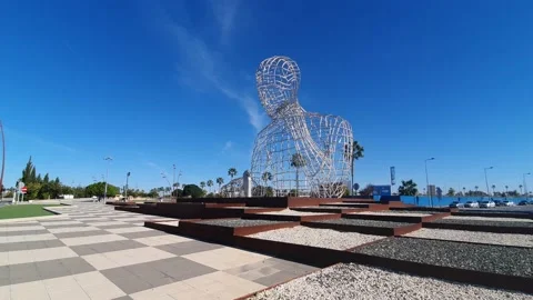 The thinker in Dos Hermanas, walking closer to the thinker. Seville. Stock Footage 224869675