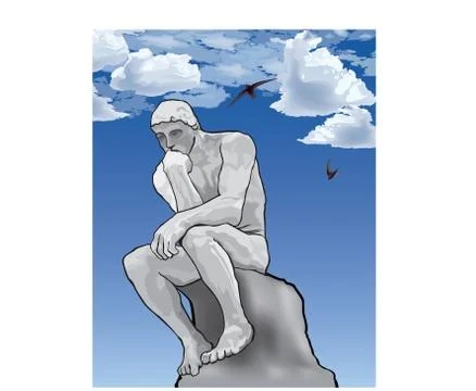 Thinker man concept. The Thinker Statue by the French Sculptor Rodin. Stock Illustration