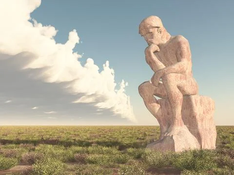 Thinker sculpture in a landscape Stock Illustration