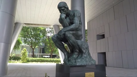 The Thinker Sculpture Replica, OUE Bayfront, Marina Bay, Downtown, Singapore Stock Footage 335103780
