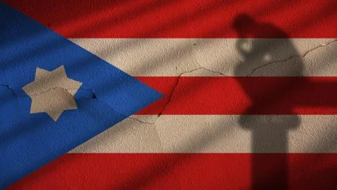Thinker Shadow on puerto Rico Flag and Cracked Wall Stock Photos
