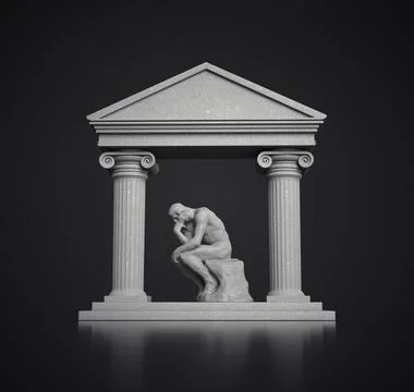 Thinker statue under the Roman structure. Illustrazione stock