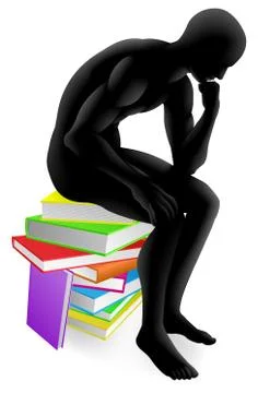 Thinker thinking sitting on books Stock Illustration