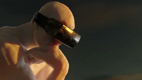 The Thinker With VR Goggles Video stock 205066874