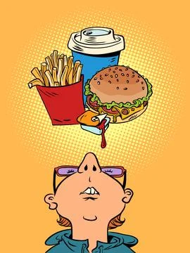 Thinking about delivering delicious fast food to your home. Bad food for our Stock Illustration