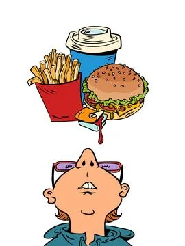 Thinking about delivering delicious fast food to your home. Bad food for our Stock Illustration
