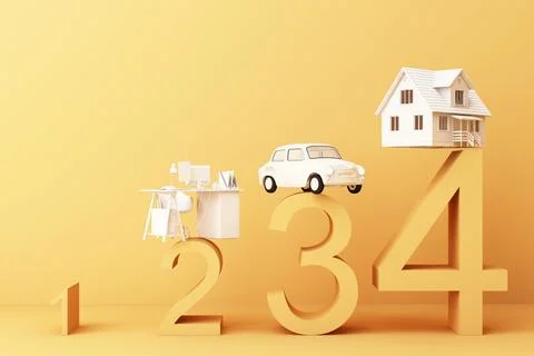 Thinking about home, car and work with another empty space on the yellow numb Stock Illustration