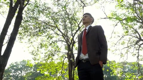 Thinking about solutions, Asian young business man looking ahead Stock Footage 132624638