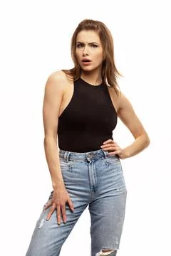 Thinking about something or wondering young womanthinking or wondering about  Stock Photos