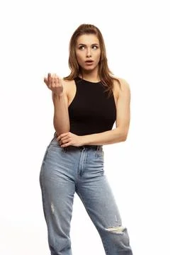 Thinking about something or wondering young womanthinking or wondering about  Stock Photos