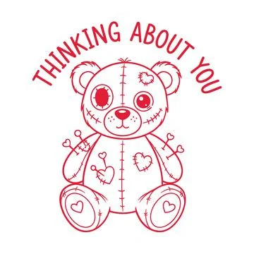 Thinking about you cute voodoo teddy bear valentine design Stock Illustration
