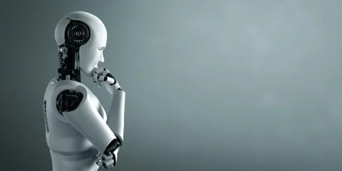 Thinking AI humanoid robot analyzing information data Stock Illustration