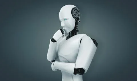 Thinking AI humanoid robot analyzing information data 스톡 일러스트