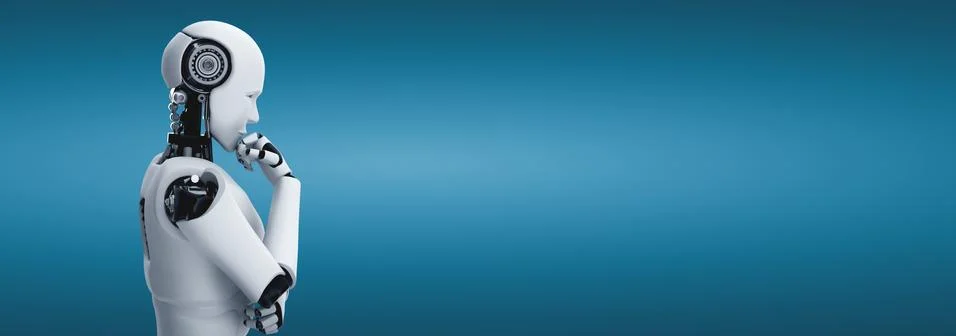 Thinking AI humanoid robot analyzing information data Stockillustratie