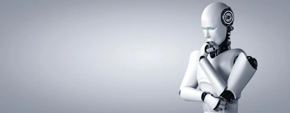 Thinking AI humanoid robot analyzing information data イラスト素材