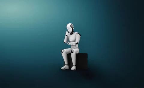 Thinking AI humanoid robot analyzing information data Stock Illustration