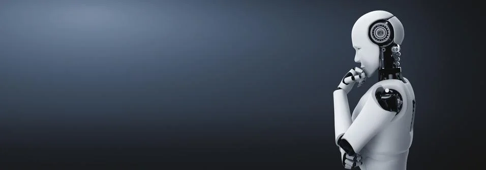 Thinking AI humanoid robot analyzing information data Stockillustratie