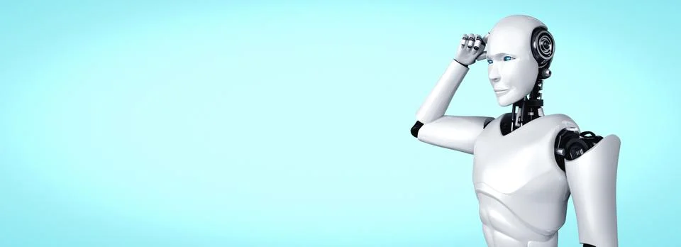 Thinking AI humanoid robot analyzing information data イラスト素材