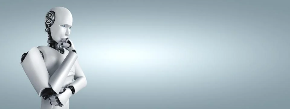 Thinking AI humanoid robot analyzing information data 스톡 일러스트