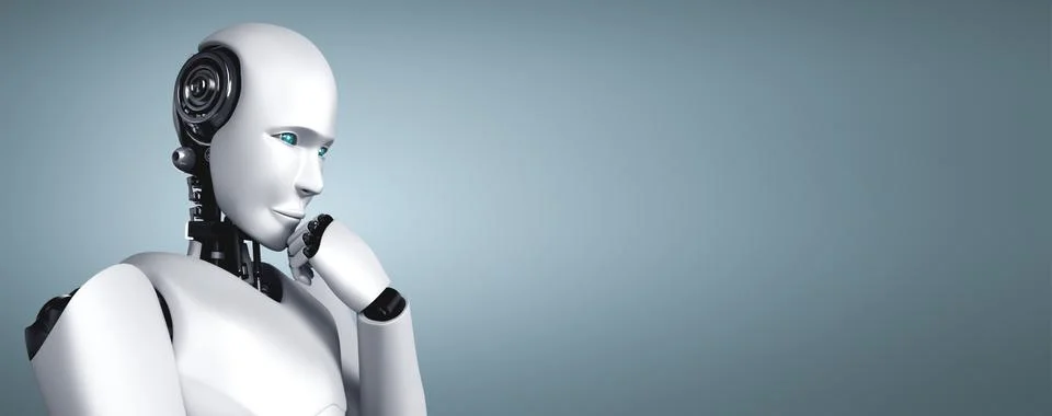Thinking AI humanoid robot analyzing information data Stock Illustration