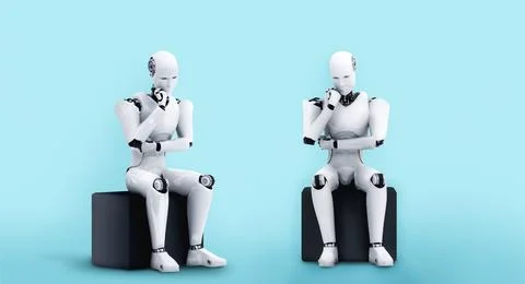 Thinking AI humanoid robot analyzing information data イラスト素材