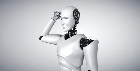 Thinking AI humanoid robot analyzing information data Stockillustratie