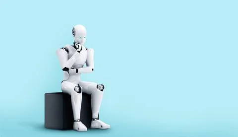 Thinking AI humanoid robot analyzing information data Stock Illustration