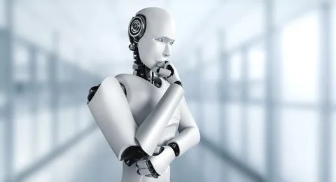 Thinking AI humanoid robot analyzing information data 스톡 일러스트