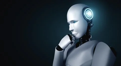 Thinking AI humanoid robot analyzing information data Stockillustratie