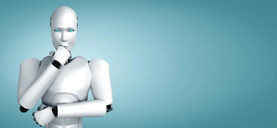 Thinking AI humanoid robot analyzing information data Stock Illustration