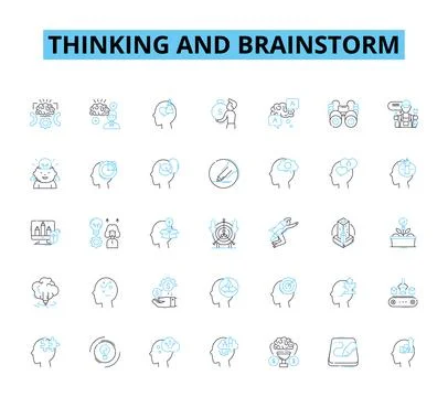 Thinking and brainstorm linear icons set. Divergent, Analytical, Innovative Stock Illustration