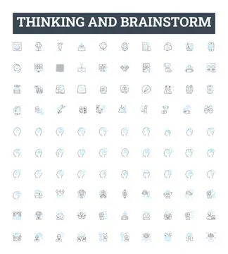 Thinking and brainstorm vector line icons set. Ideation, Brainstorming, Ponder Stock Illustration