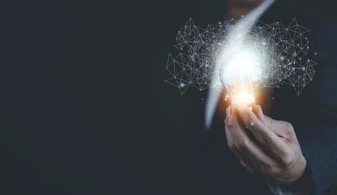 Thinking and creative concept, Close up light bulb and working on the desk, C Stock Photos