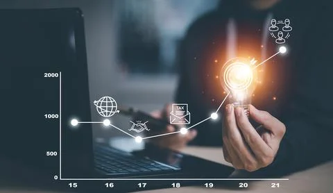 Thinking and creative concept, Close up the light bulb and man working on the Stock Photos