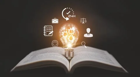 Thinking and creative concept, Light bulb on the Book and light bulb style bo Stock Photos