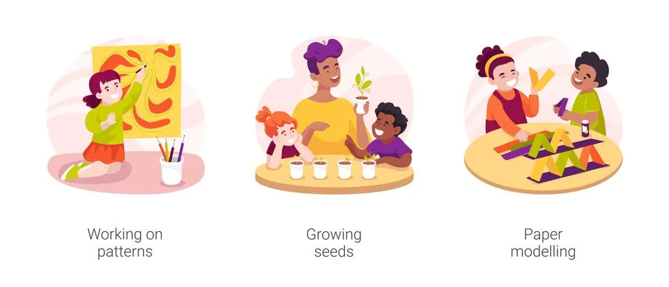 Thinking and learning skills development in daycare isolated cartoon vector 스톡 일러스트