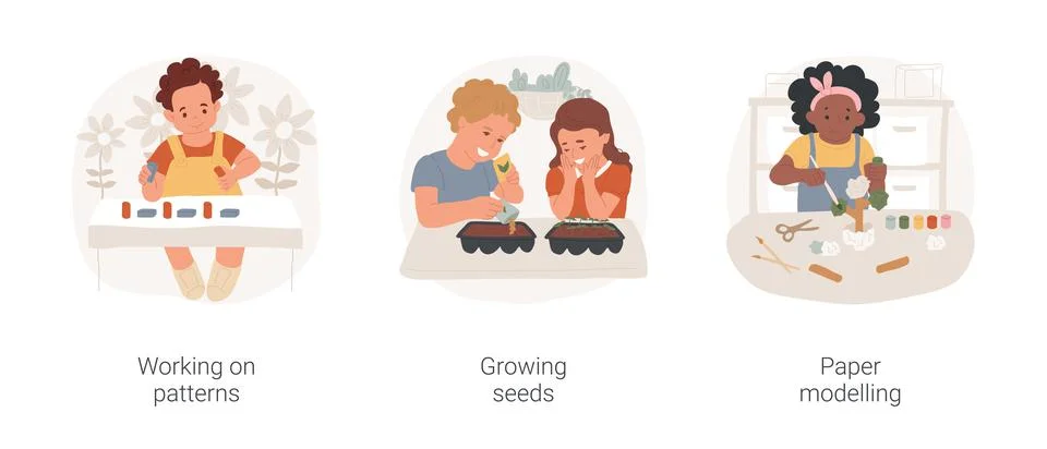 Thinking and learning skills development in daycare isolated cartoon vector 스톡 일러스트