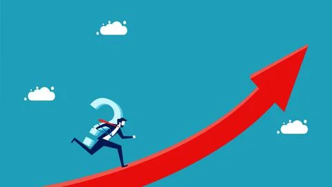 Thinking and problem solving. businessman with a question mark running on a g Illustrazione stock