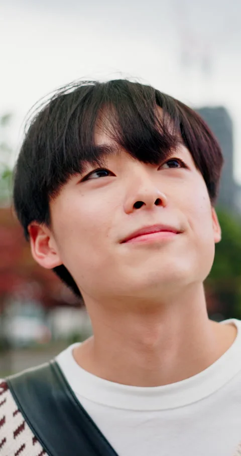 Thinking, Asian man and student in city with smile, vision and daydreaming for Stock Footage 341102004