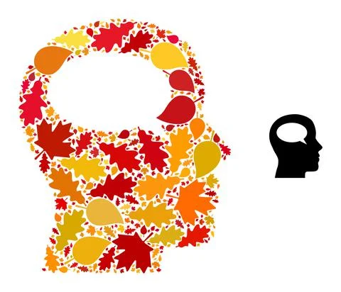 Thinking Autumn Mosaic Icon with Fall Leaves Illustrazione stock